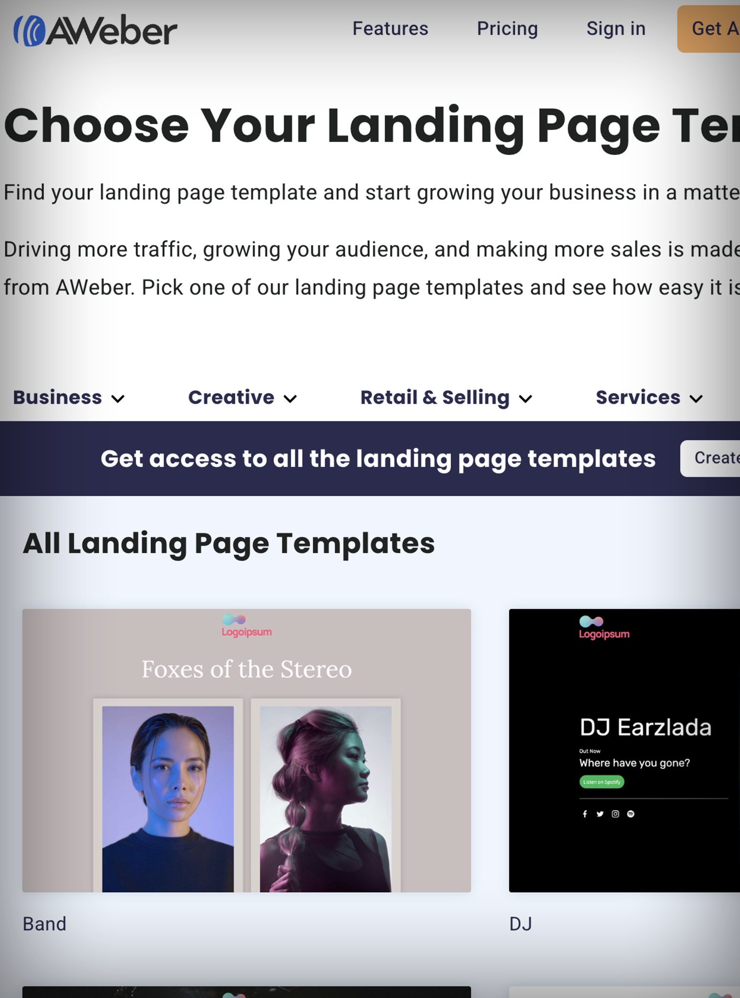 AWeber Template Gallery screenshot